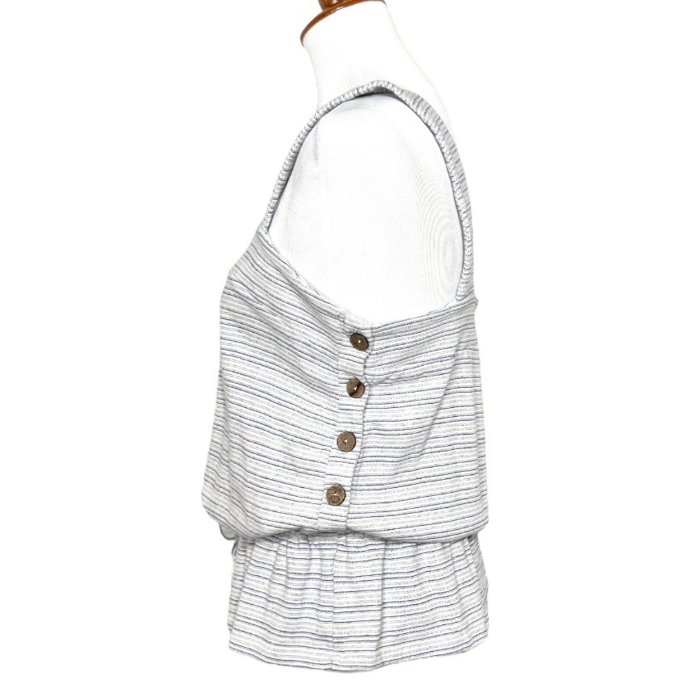 SOLD-Lucky Tassel Tie Waist Peplum Blue White Striped Sleeveless Knit Tank Top - Picture 5 of 10